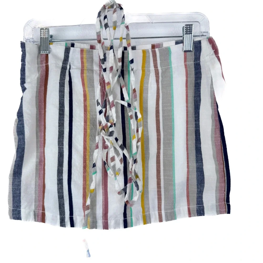 Free People Striped Wrap Mini Skirt Multi Color Linen Blend Size 2